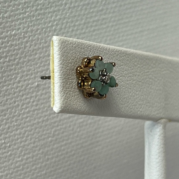 Vintage Jade Earrings with White Center Stone - Picture 4 of 5